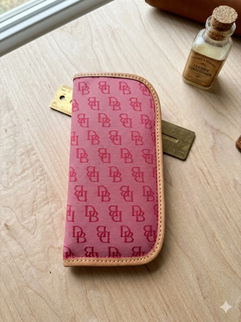 Dooney & Bourke Pink Monogram eyeglasses case with Tan Trim vintage